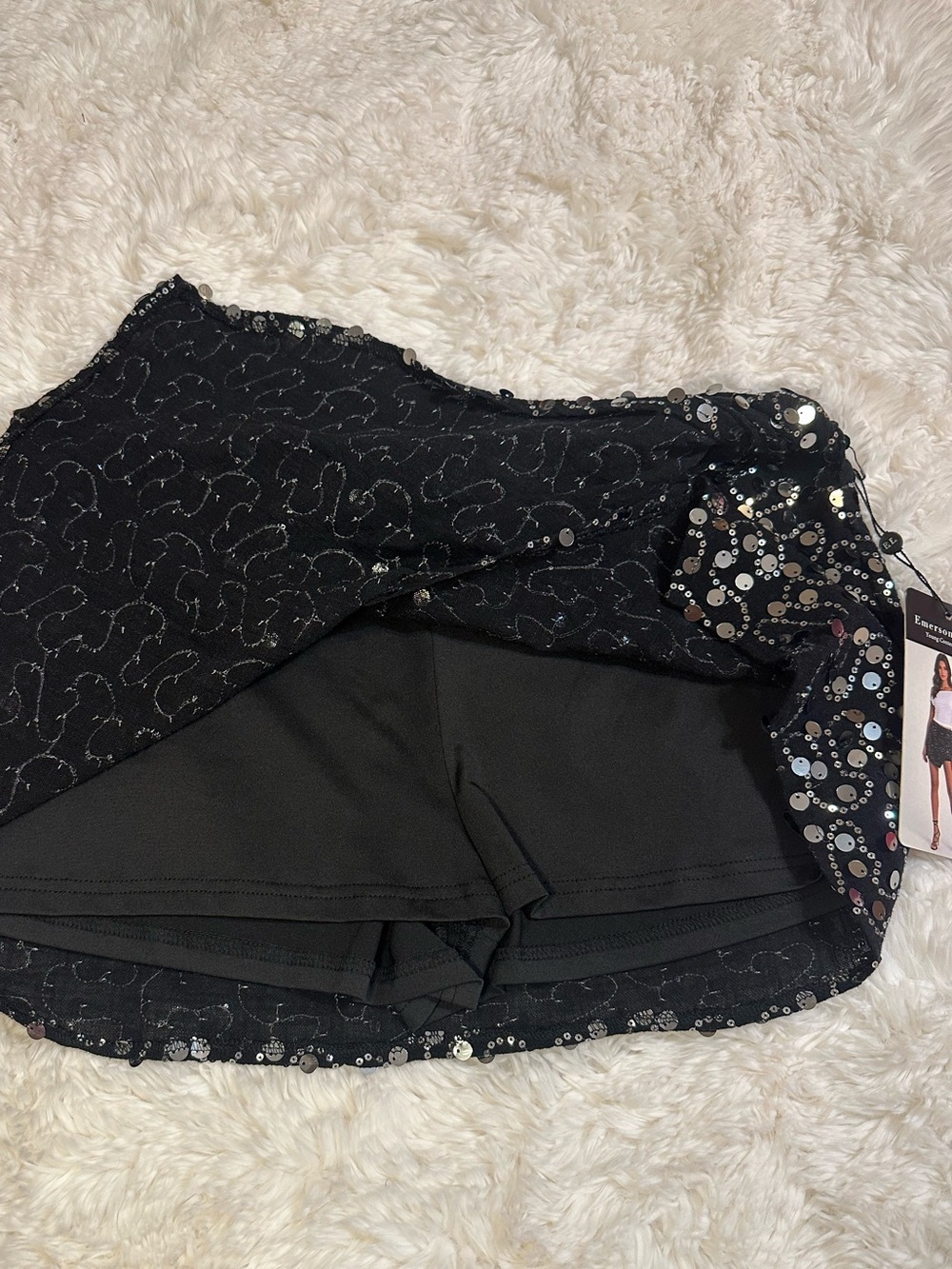 Emerson Lang Black Silver Sequin Mini Skort L Party Clubwear NWT - Picture 4 of 11